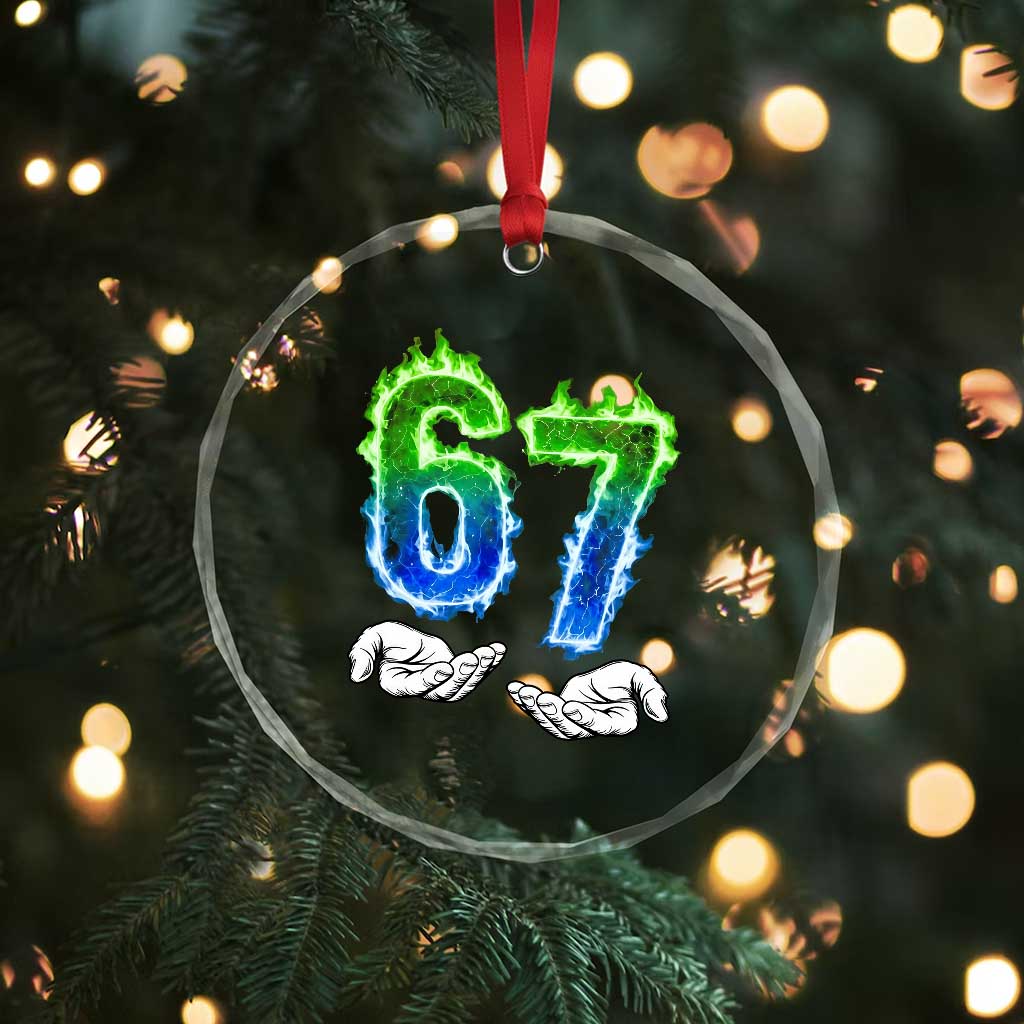 Green Fire Flame Six Seven Crystal Glass Ornament Trendy Meme Gift TS12 Print Your Wear