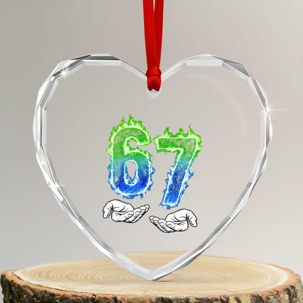 Green Fire Flame Six Seven Heart Crystal Glass Ornament Trendy Meme Gift TS12 Transparent Glass 3'' Heart Print Your Wear