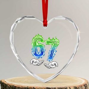 Green Fire Flame Six Seven Heart Crystal Glass Ornament Trendy Meme Gift TS12 Transparent Glass 3'' Heart Print Your Wear