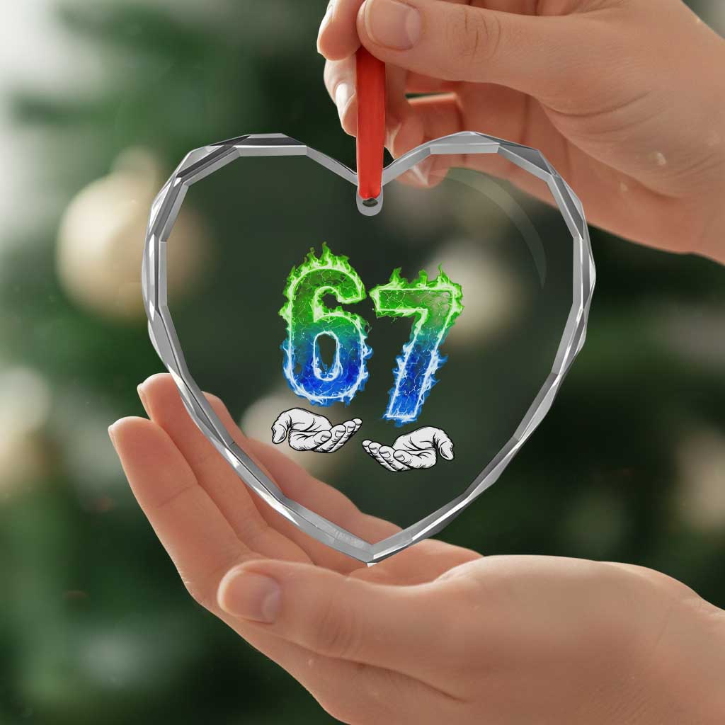 Green Fire Flame Six Seven Heart Crystal Glass Ornament Trendy Meme Gift TS12 Print Your Wear