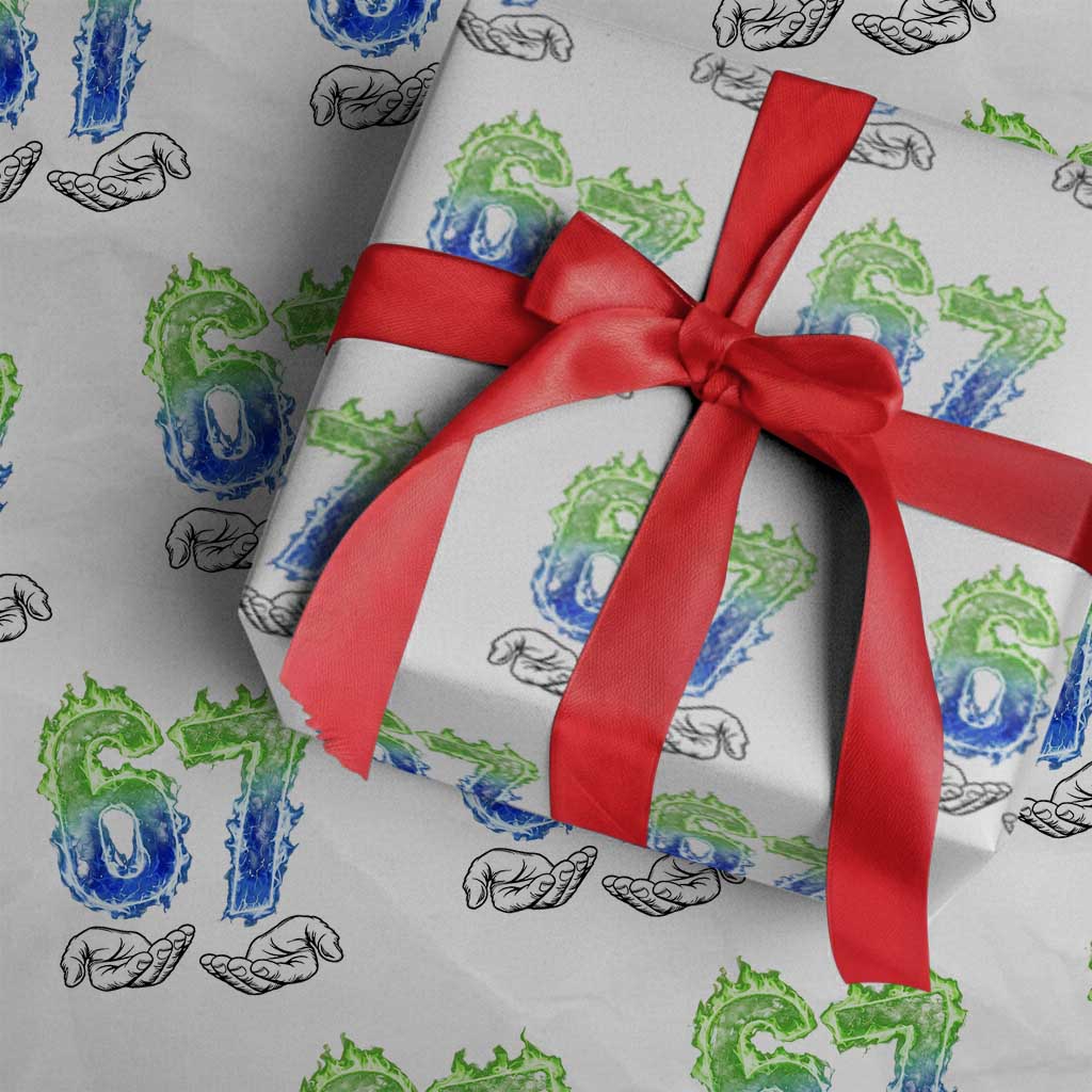 Green Fire Flame Six Seven Wrapping Paper Roll Trendy Meme Gift TS12 White Print Your Wear