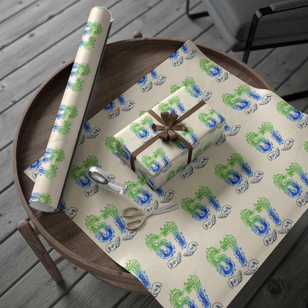 Green Fire Flame Six Seven Wrapping Paper Roll Trendy Meme Gift TS12 Beige Print Your Wear