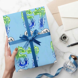 Green Fire Flame Six Seven Wrapping Paper Roll Trendy Meme Gift TS12 Light Blue Print Your Wear