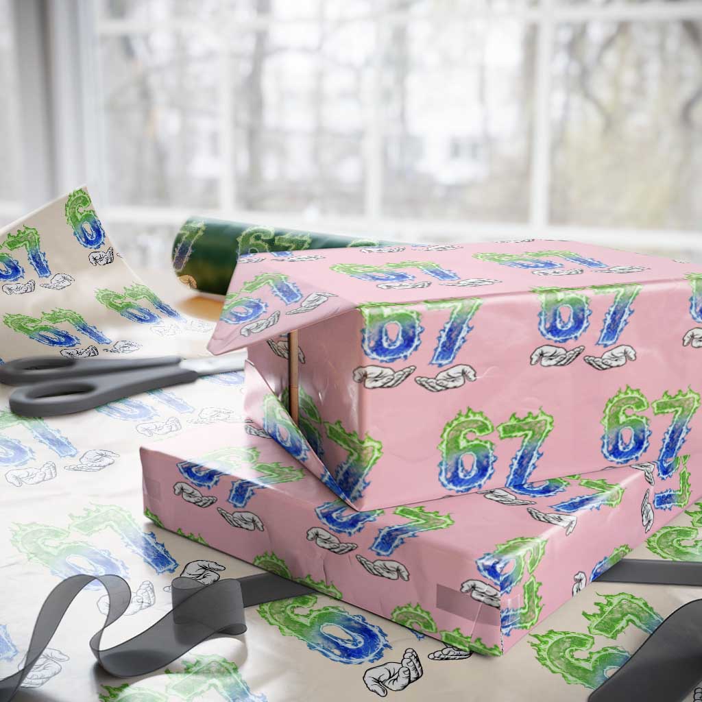 Green Fire Flame Six Seven Wrapping Paper Roll Trendy Meme Gift TS12 Light Pink Print Your Wear