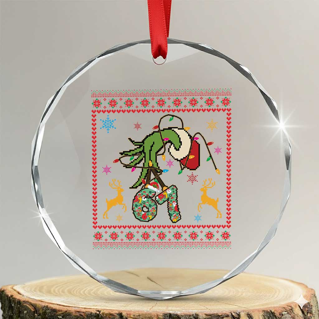 Green Hand 67 Meme Ugly Sweater Crystal Glass Ornament Funny Holiday Gift TS12 Transparent Glass 3'' Circle Print Your Wear