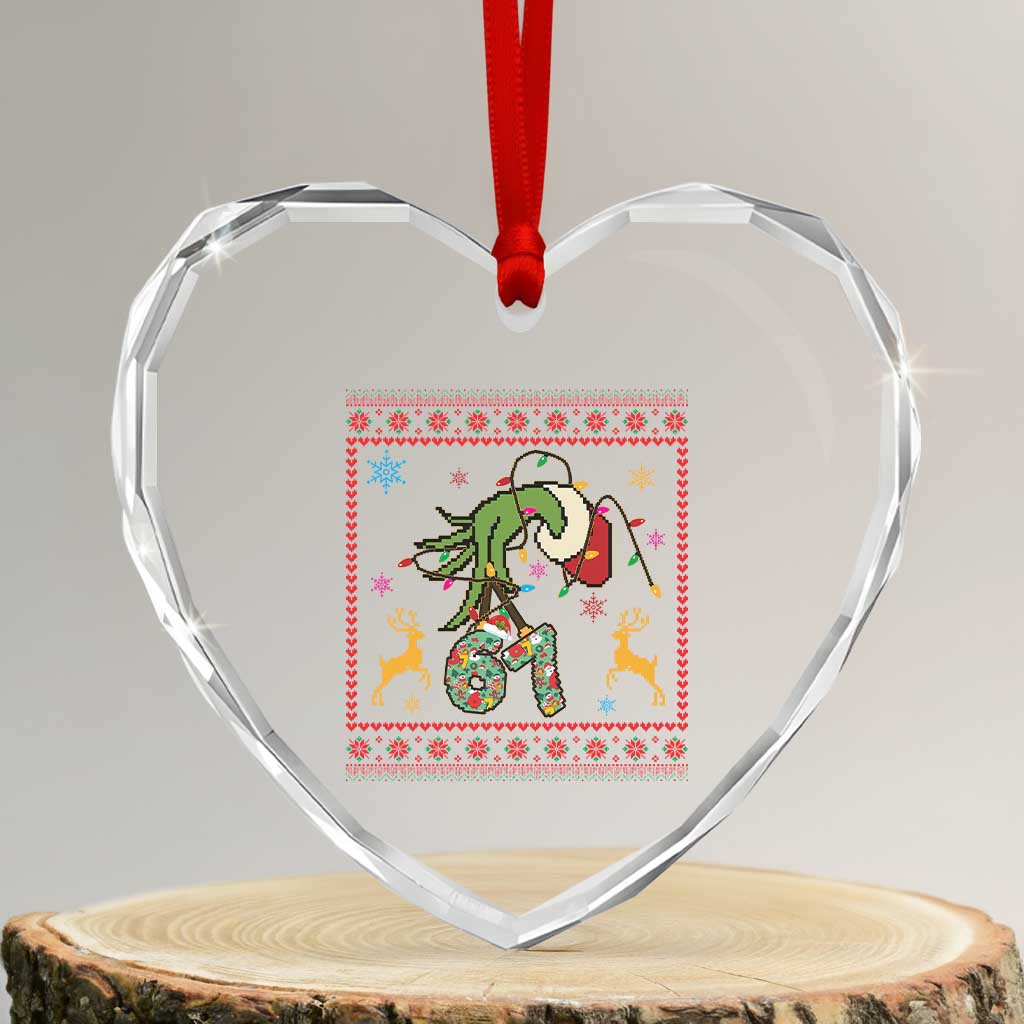 Green Hand 67 Meme Ugly Sweater Heart Crystal Glass Ornament Funny Holiday Gift TS12 Transparent Glass 3'' Heart Print Your Wear