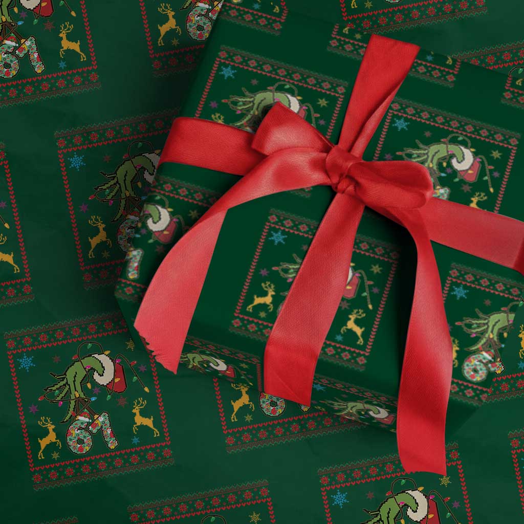Green Hand 67 Meme Ugly Sweater Wrapping Paper Roll Funny Holiday Gift TS12 Green Print Your Wear