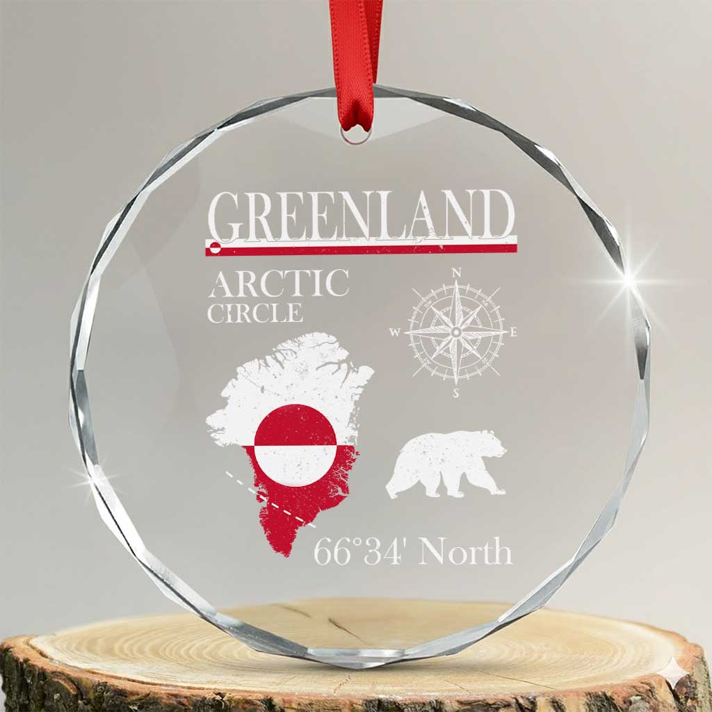 Greenland Arctic Circle Crystal Glass Ornament Map Compass and Polar Bear Adventure TS02 Transparent Glass 3'' Circle Print Your Wear