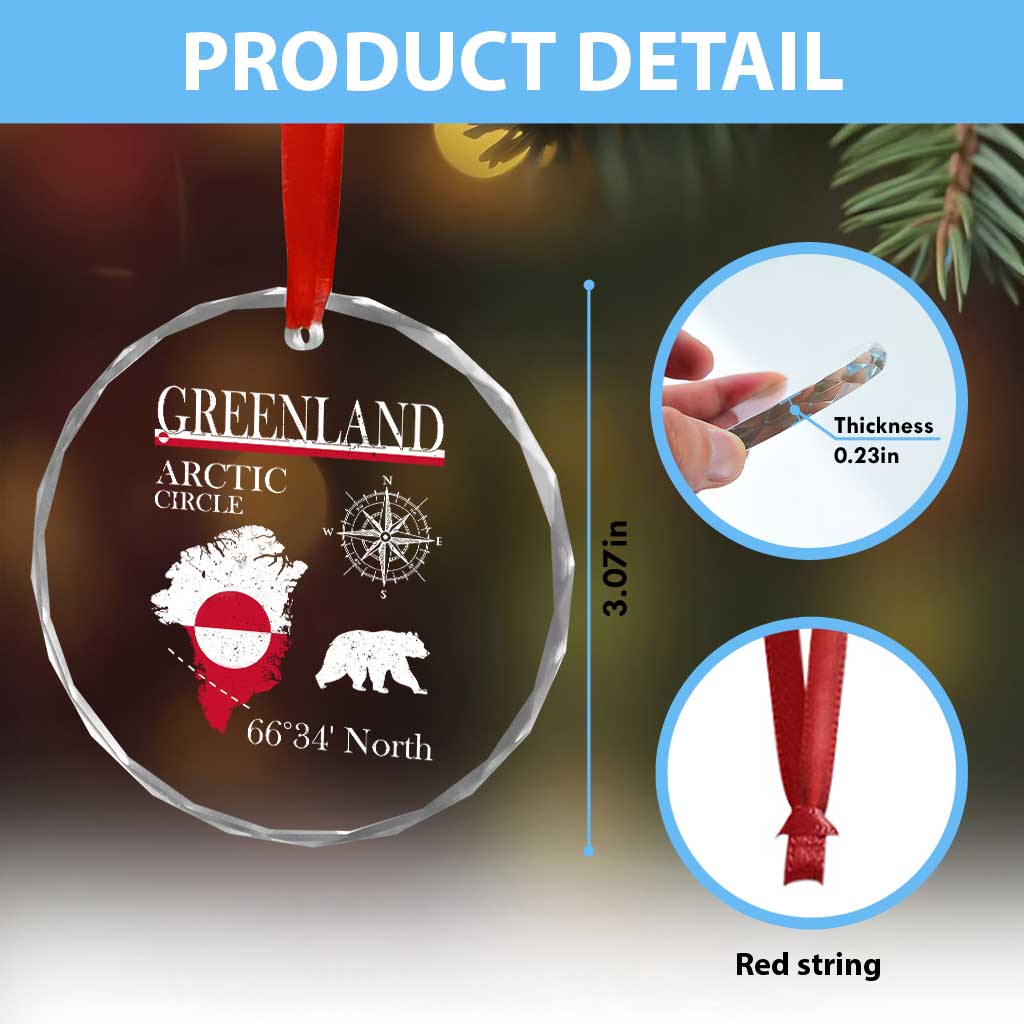 Greenland Arctic Circle Crystal Glass Ornament Map Compass and Polar Bear Adventure TS02 Print Your Wear