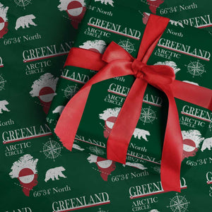 Greenland Arctic Circle Wrapping Paper Roll Map Compass and Polar Bear Adventure TS02 Green Print Your Wear