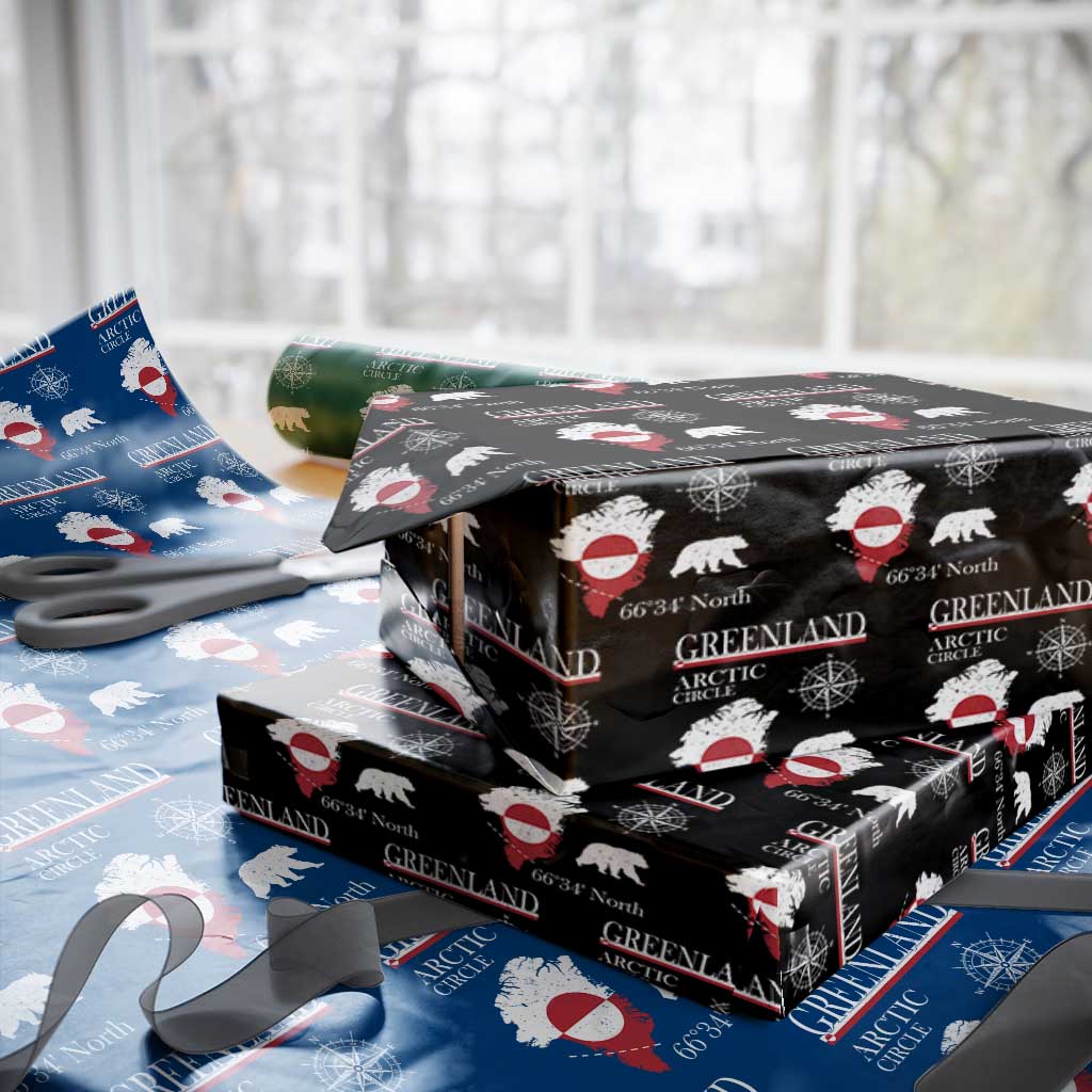 Greenland Arctic Circle Wrapping Paper Roll Map Compass and Polar Bear Adventure TS02 Black Print Your Wear