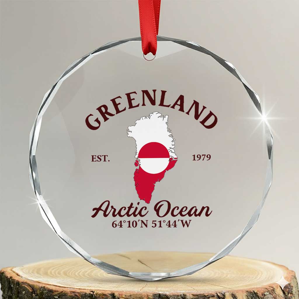 Greenland Arctic Ocean Crystal Glass Ornament Vintage Coordinates Map National Flag Pride TS02 Transparent Glass 3'' Circle Print Your Wear