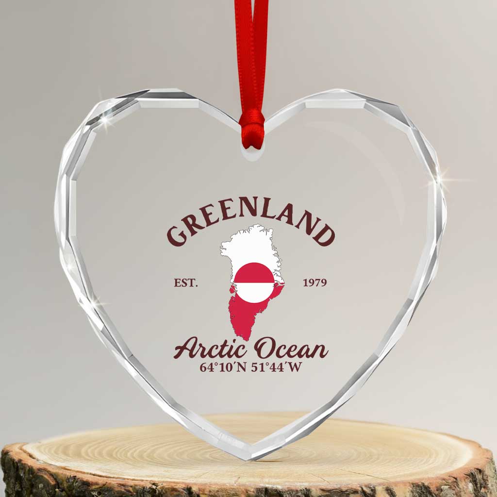 Greenland Arctic Ocean Heart Crystal Glass Ornament Vintage Coordinates Map National Flag Pride TS02 Transparent Glass 3'' Heart Print Your Wear