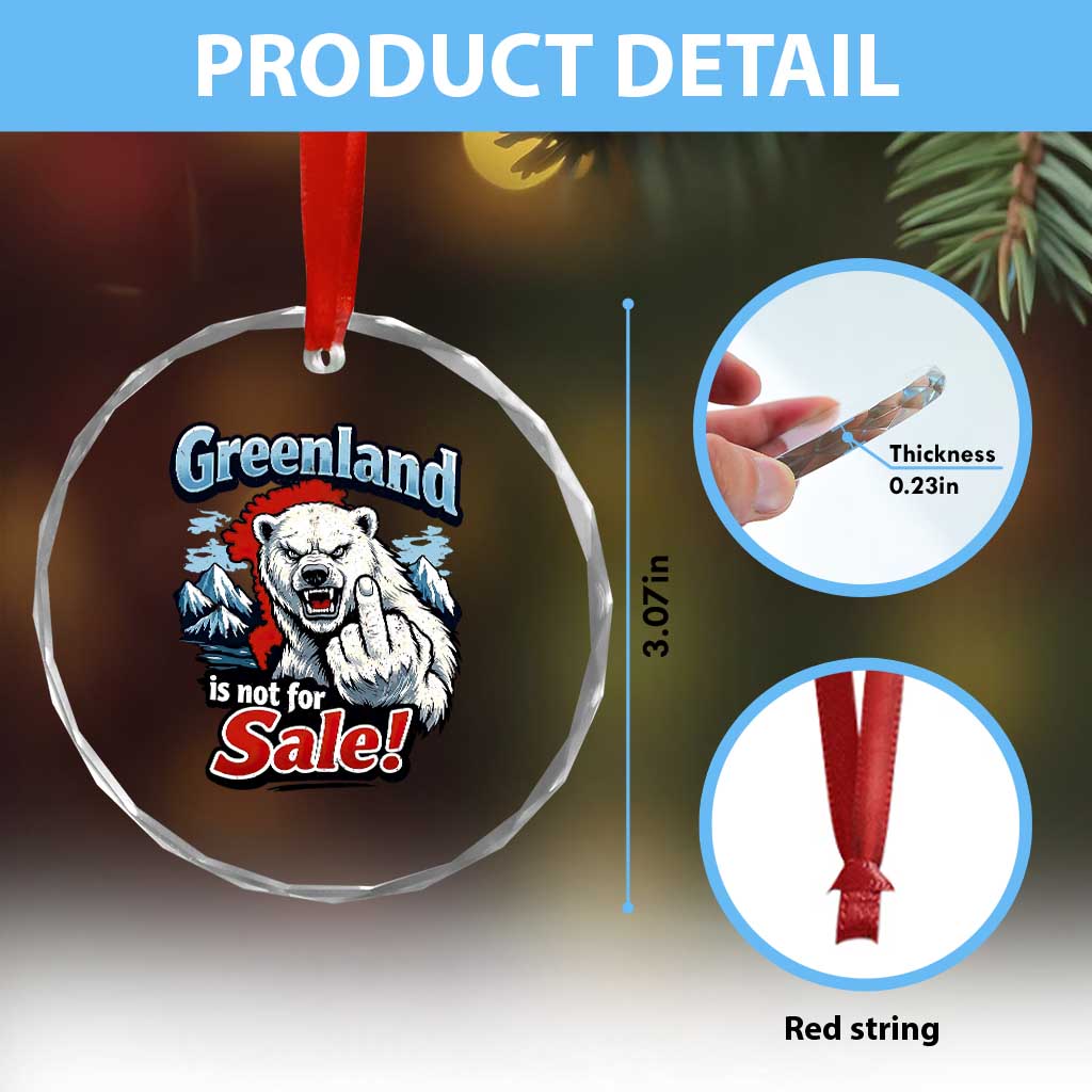 Greenland Is Not For Sale Protest Crystal Glass Ornament Aggressive Polar Bear with Middle Finger Graphic TS02 Print Your Wear