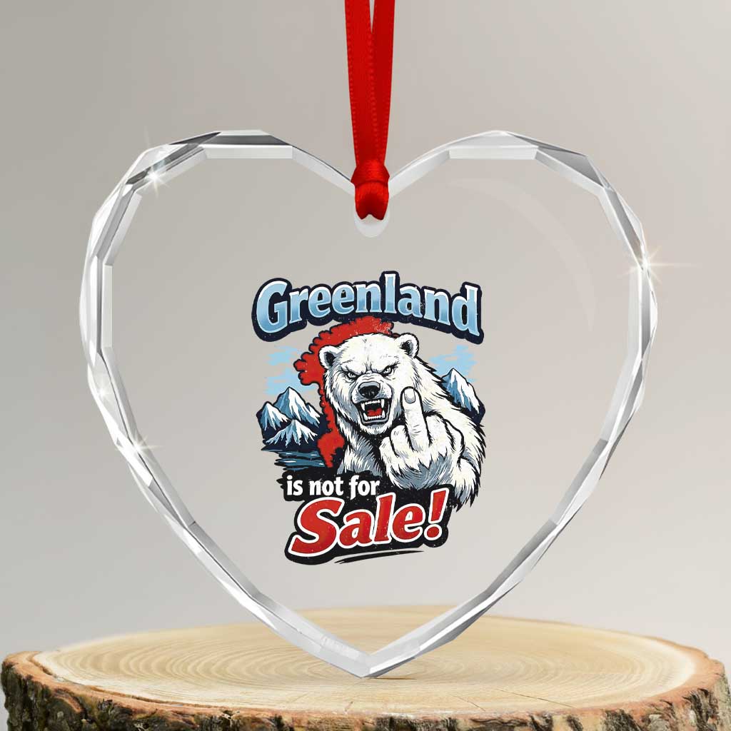 Greenland Is Not For Sale Protest Heart Crystal Glass Ornament Aggressive Polar Bear with Middle Finger Graphic TS02 Transparent Glass 3'' Heart Print Your Wear