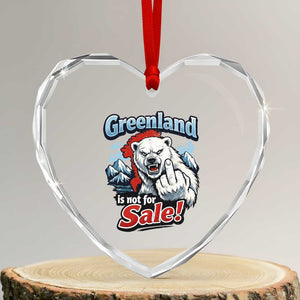 Greenland Is Not For Sale Protest Heart Crystal Glass Ornament Aggressive Polar Bear with Middle Finger Graphic TS02 Transparent Glass 3'' Heart Print Your Wear