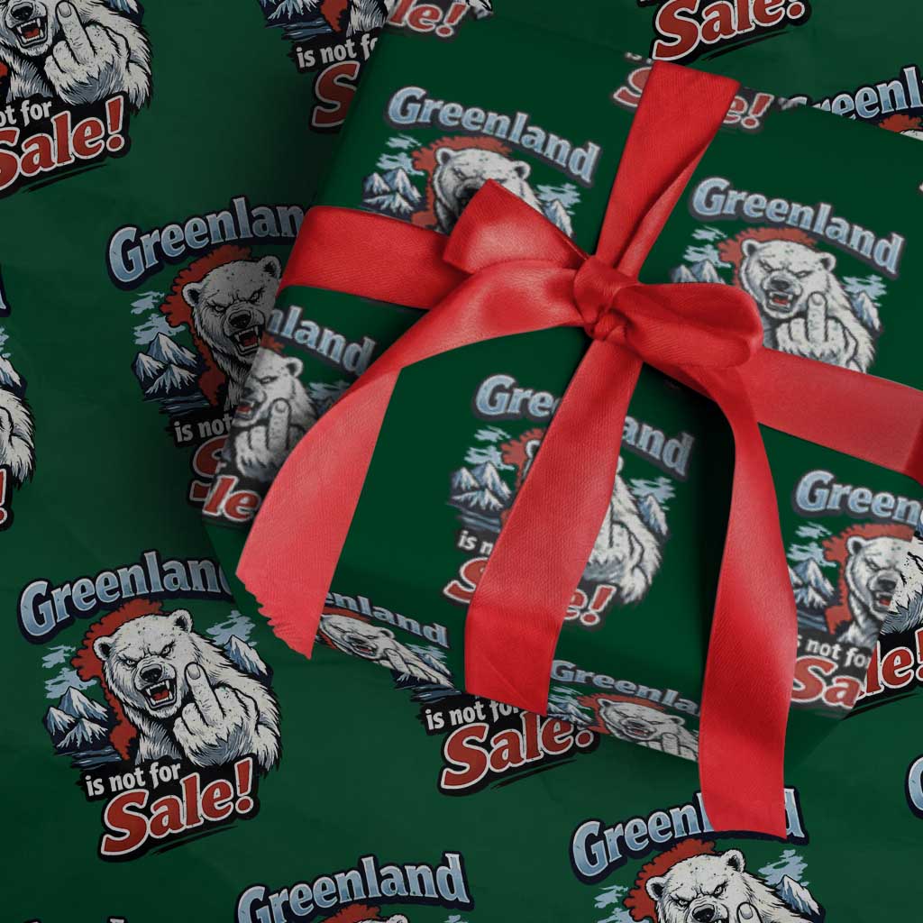 Greenland Is Not For Sale Protest Wrapping Paper Roll Aggressive Polar Bear with Middle Finger Graphic TS02 Green Print Your Wear