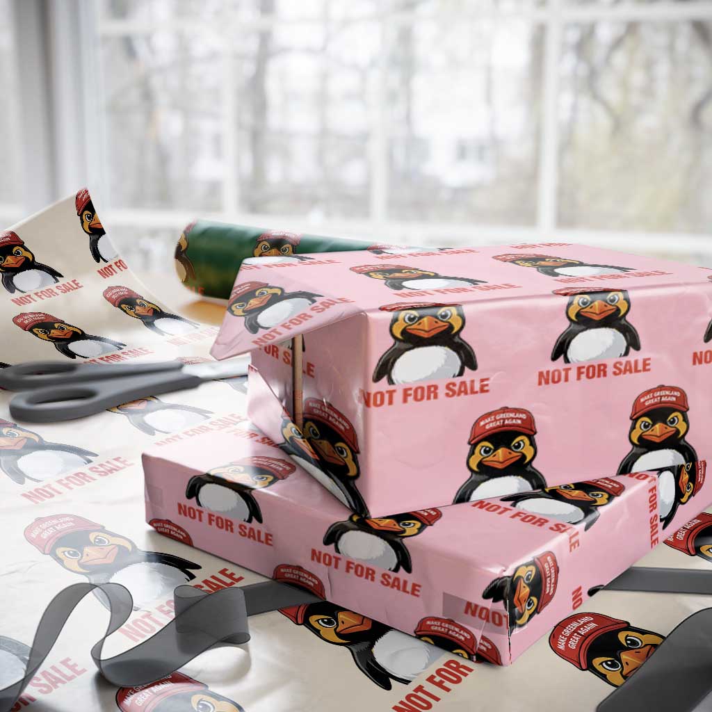 Greenland Is Not for Sale Wrapping Paper Roll Funny Nihilist Penguin FDT Political Meme TS14 Light Pink Print Your Wear