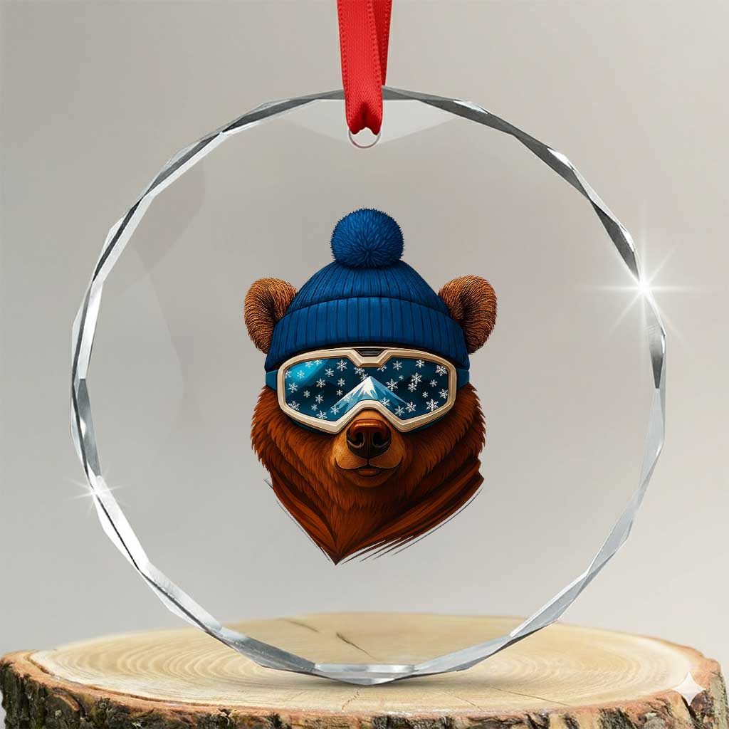 Grizzly Bear Snowboard Goggles Skiing Snow Winter Sport Crystal Glass Ornament TS11 Transparent Glass 3'' Circle Print Your Wear