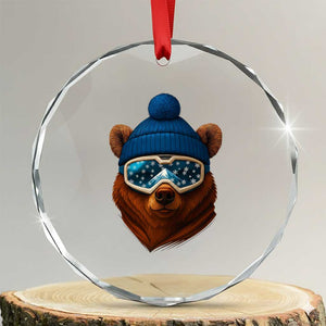 Grizzly Bear Snowboard Goggles Skiing Snow Winter Sport Crystal Glass Ornament TS11 Transparent Glass 3'' Circle Print Your Wear