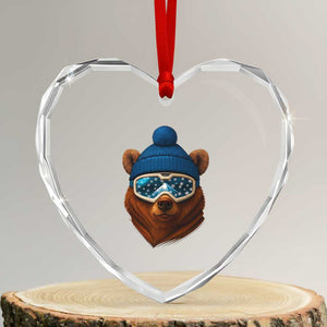 Grizzly Bear Snowboard Goggles Skiing Snow Winter Sport Heart Crystal Glass Ornament TS11 Transparent Glass 3'' Heart Print Your Wear