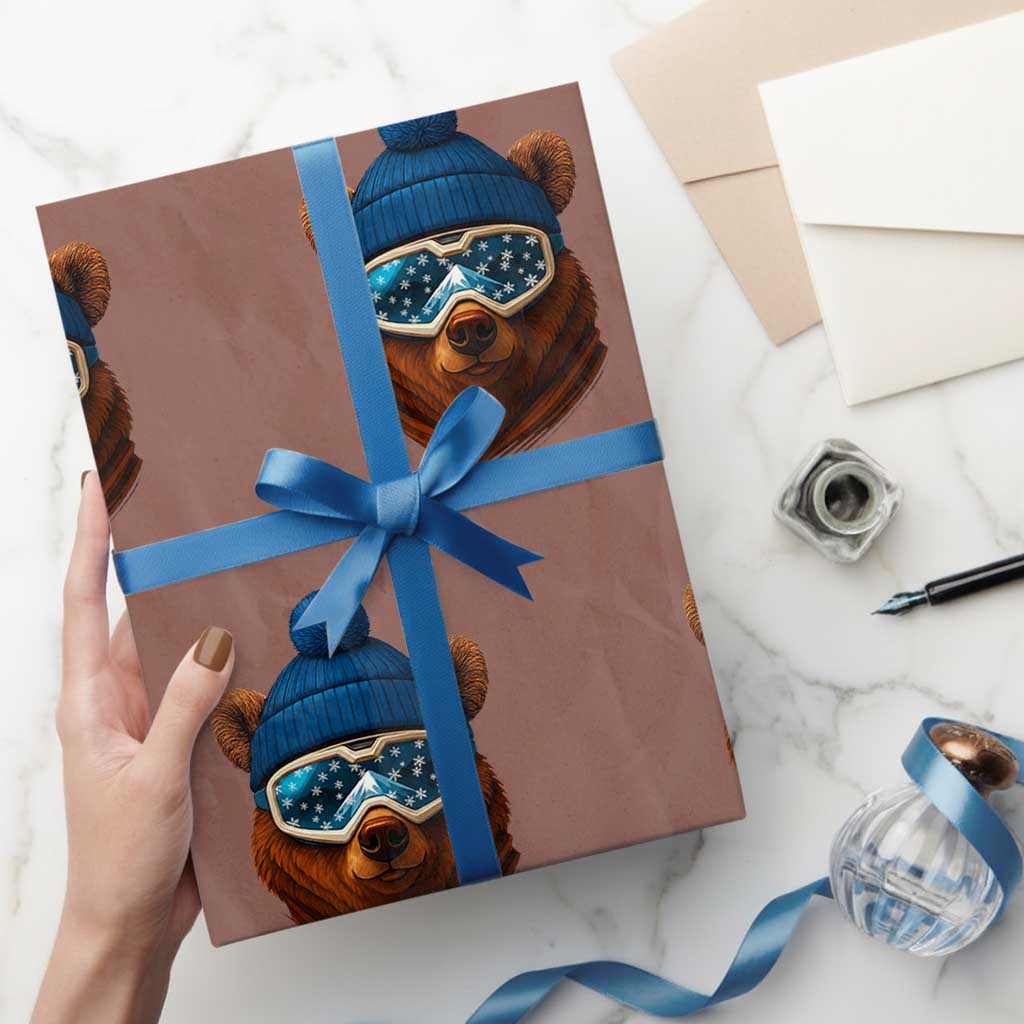 Grizzly Bear Snowboard Goggles Skiing Snow Winter Sport Wrapping Paper Roll TS11 Mocha Print Your Wear