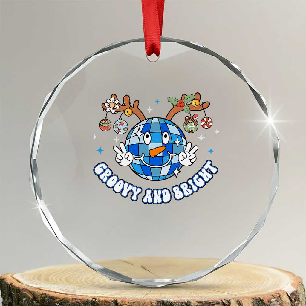 Groovy And Bright Merry Xmas Disco Ball Reindeer Crystal Glass Ornament TS09 Transparent Glass 3'' Circle Print Your Wear