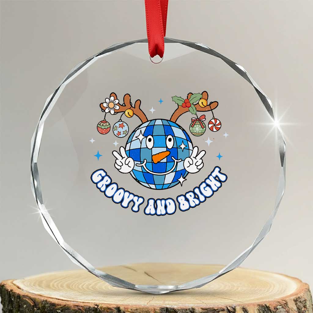 Groovy And Bright Merry Xmas Disco Ball Reindeer Crystal Glass Ornament TS09 Transparent Glass 3'' Circle Print Your Wear