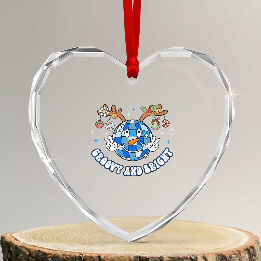 Groovy And Bright Merry Xmas Disco Ball Reindeer Heart Crystal Glass Ornament TS09 Transparent Glass 3'' Heart Print Your Wear