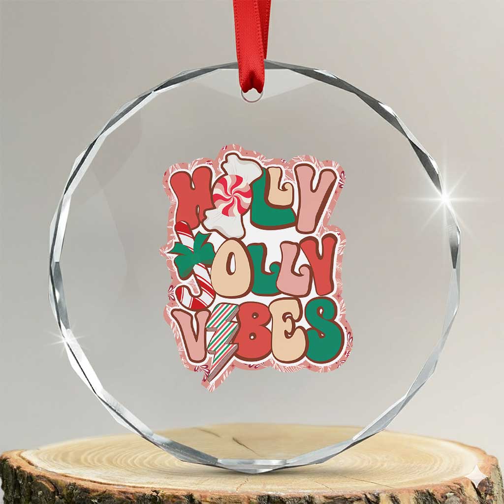 Groovy Christmas Crystal Glass Ornament Holly Jolly Vibes TS02 Transparent Glass 3'' Circle Print Your Wear