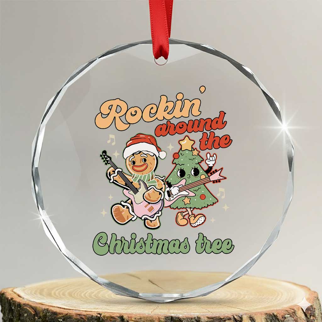 Groovy Christmas Crystal Glass Ornament Rockin' Around The Xmas Tree Groovy Gingerbread Man TS02 Transparent Glass 3'' Circle Print Your Wear