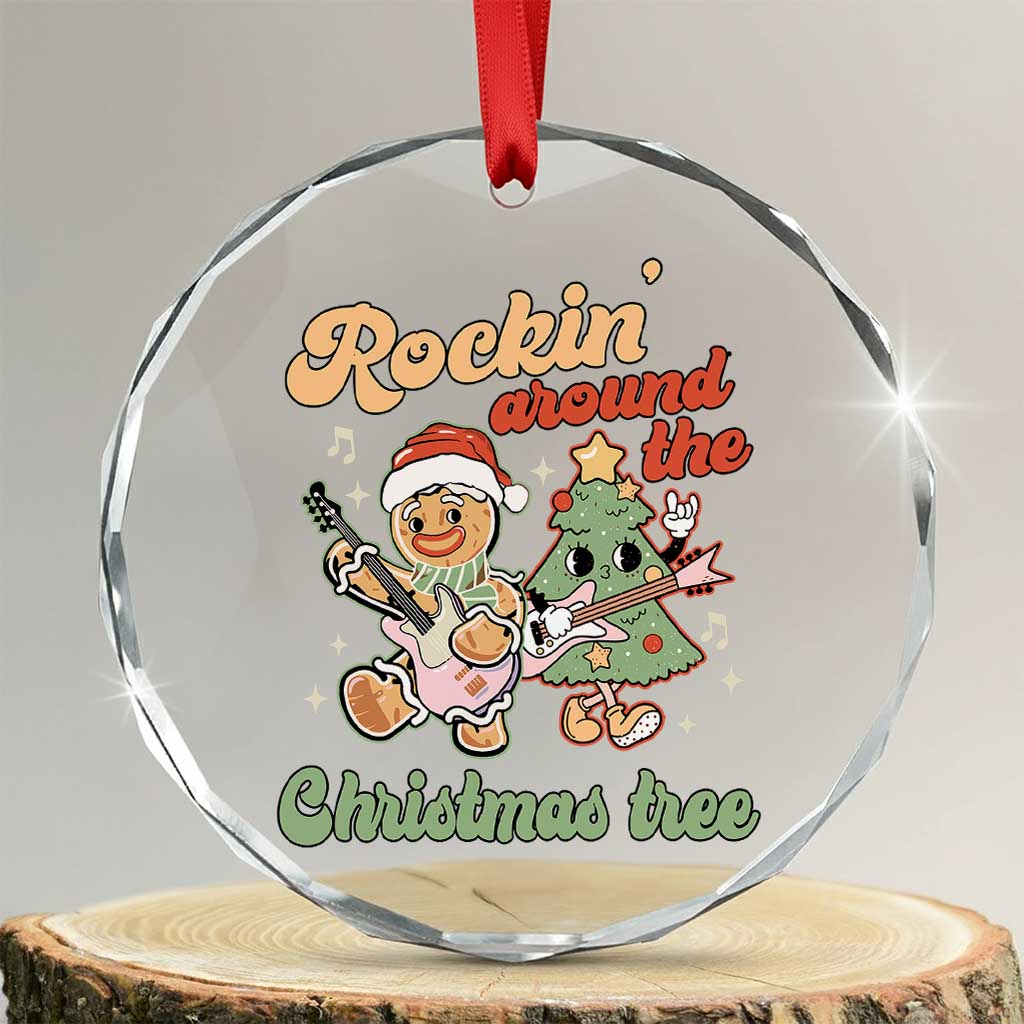 Groovy Christmas Crystal Glass Ornament Rockin' Around The Xmas Tree Groovy Gingerbread Man TS02 Transparent Glass 3'' Circle Print Your Wear