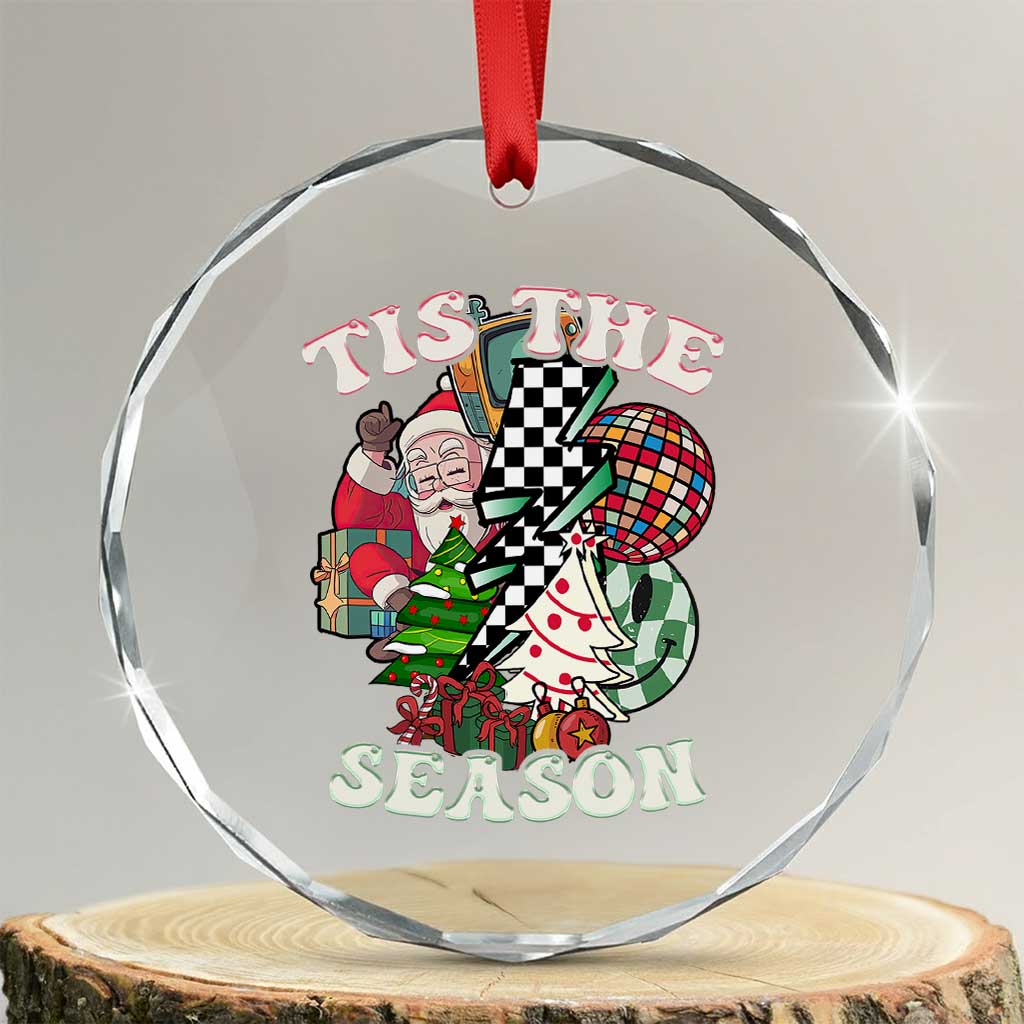 Groovy Christmas Crystal Glass Ornament Tis The Season Retro Santa Vibe TS02 Transparent Glass 3'' Circle Print Your Wear