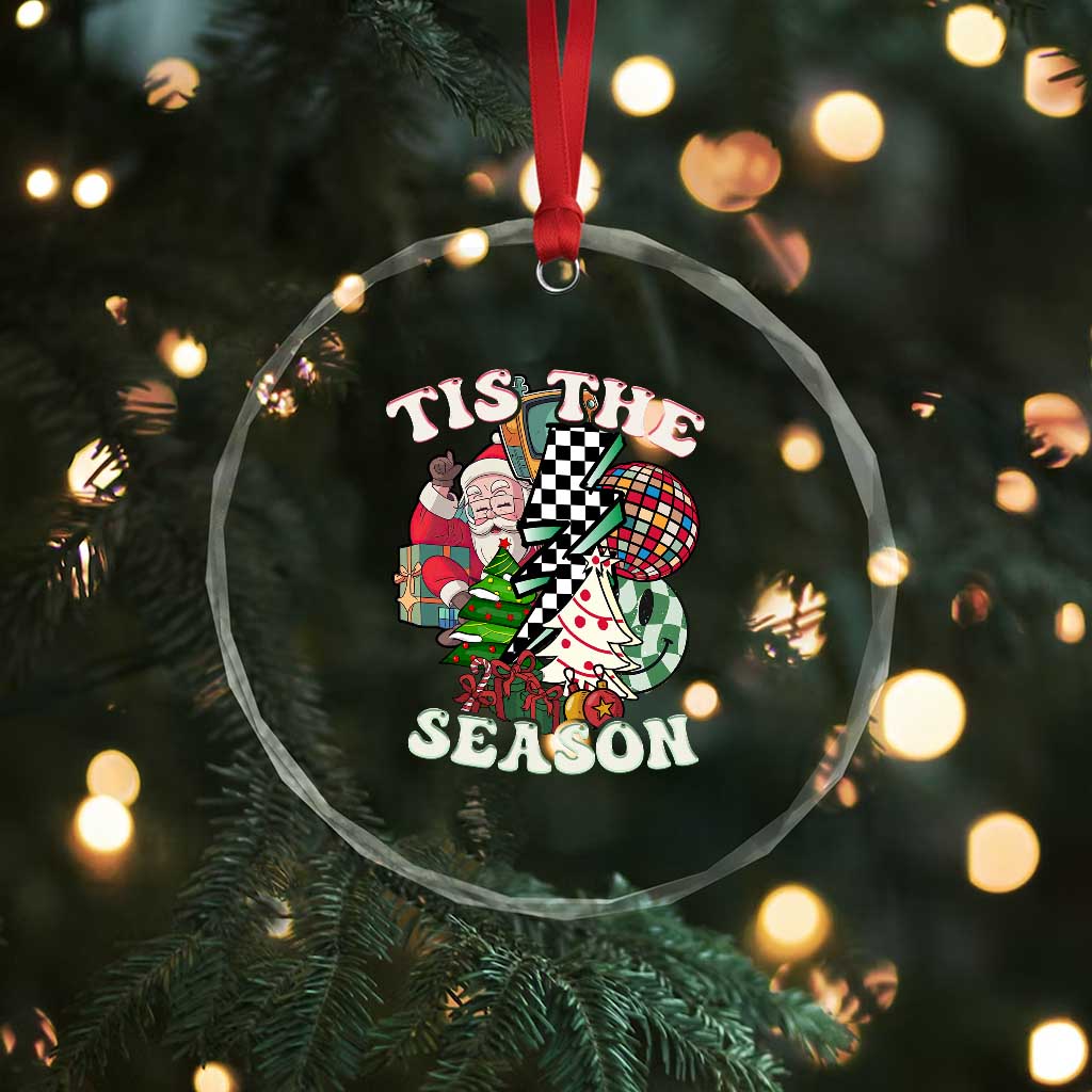 Groovy Christmas Crystal Glass Ornament Tis The Season Retro Santa Vibe TS02 Print Your Wear