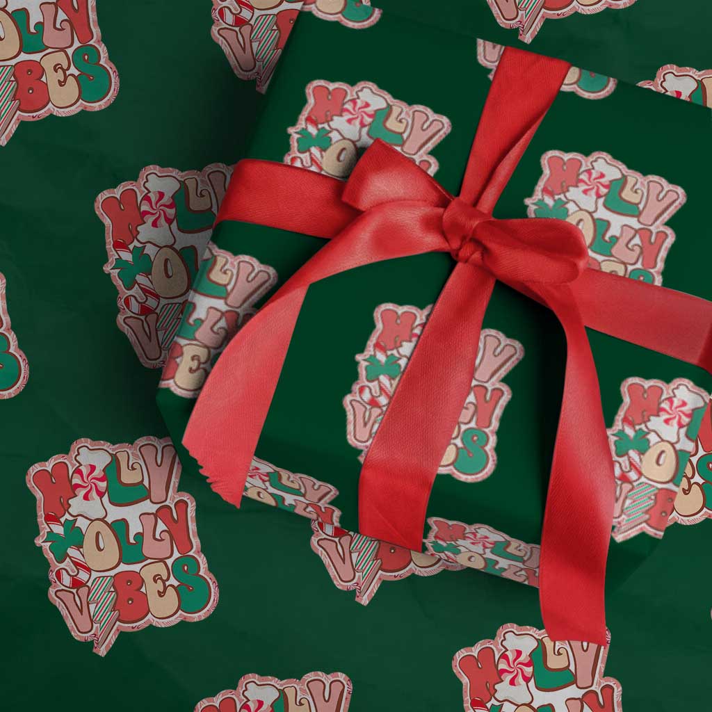 Groovy Christmas Wrapping Paper Roll Holly Jolly Vibes TS02 Green Print Your Wear