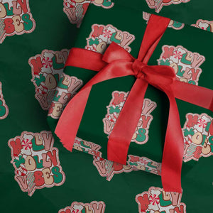 Groovy Christmas Wrapping Paper Roll Holly Jolly Vibes TS02 Green Print Your Wear
