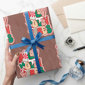 Groovy Christmas Wrapping Paper Roll Holly Jolly Vibes TS02 Mocha Print Your Wear