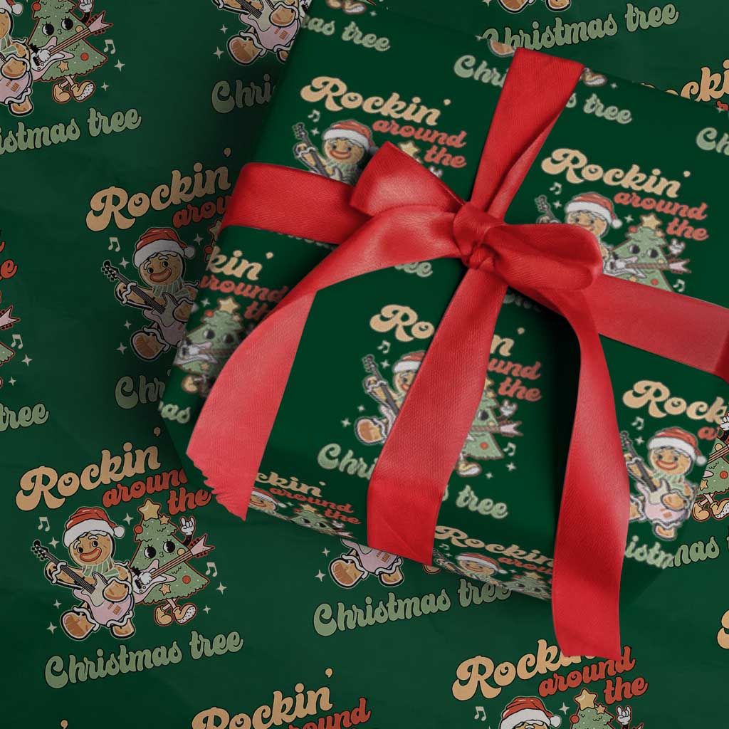 Groovy Christmas Wrapping Paper Roll Rockin' Around The Xmas Tree Groovy Gingerbread Man TS02 Green Print Your Wear