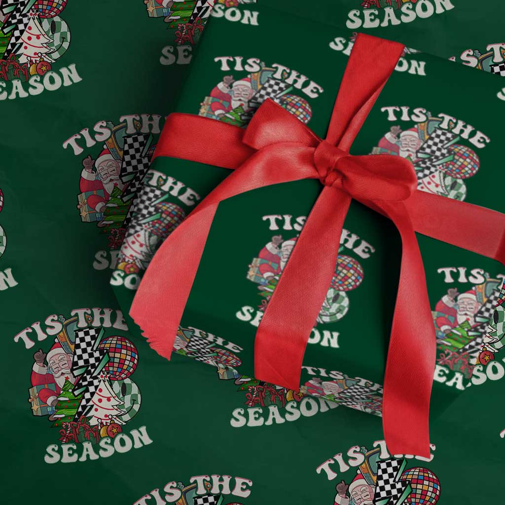 Groovy Christmas Wrapping Paper Roll Tis The Season Retro Santa Vibe TS02 Green Print Your Wear