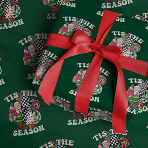 Groovy Christmas Wrapping Paper Roll Tis The Season Retro Santa Vibe TS02 Green Print Your Wear