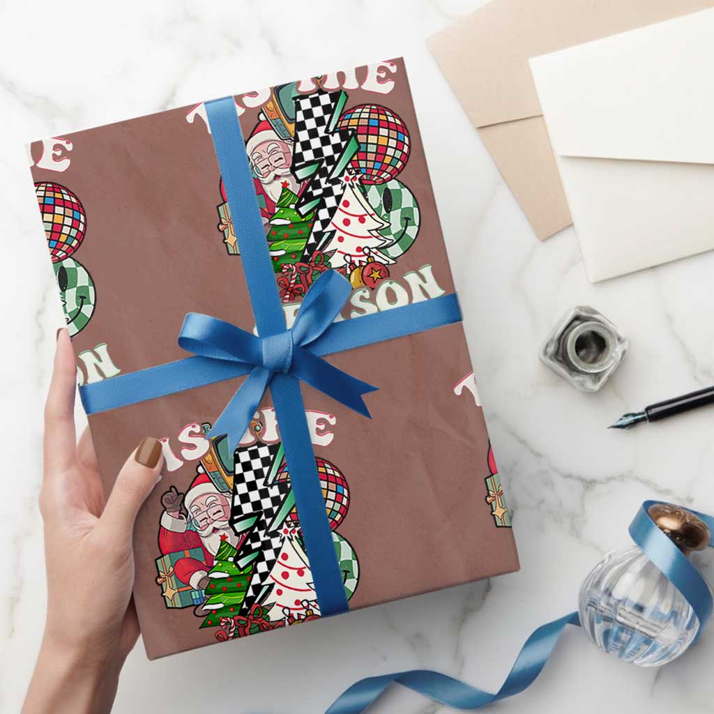 Groovy Christmas Wrapping Paper Roll Tis The Season Retro Santa Vibe TS02 Mocha Print Your Wear