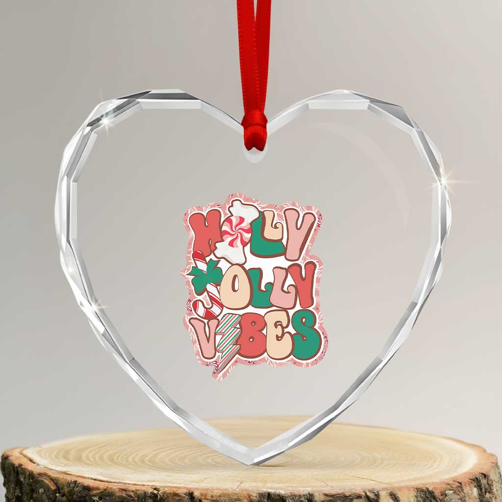 Groovy Christmas Heart Crystal Glass Ornament Holly Jolly Vibes TS02 Transparent Glass 3'' Heart Print Your Wear