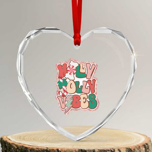 Groovy Christmas Heart Crystal Glass Ornament Holly Jolly Vibes TS02 Transparent Glass 3'' Heart Print Your Wear