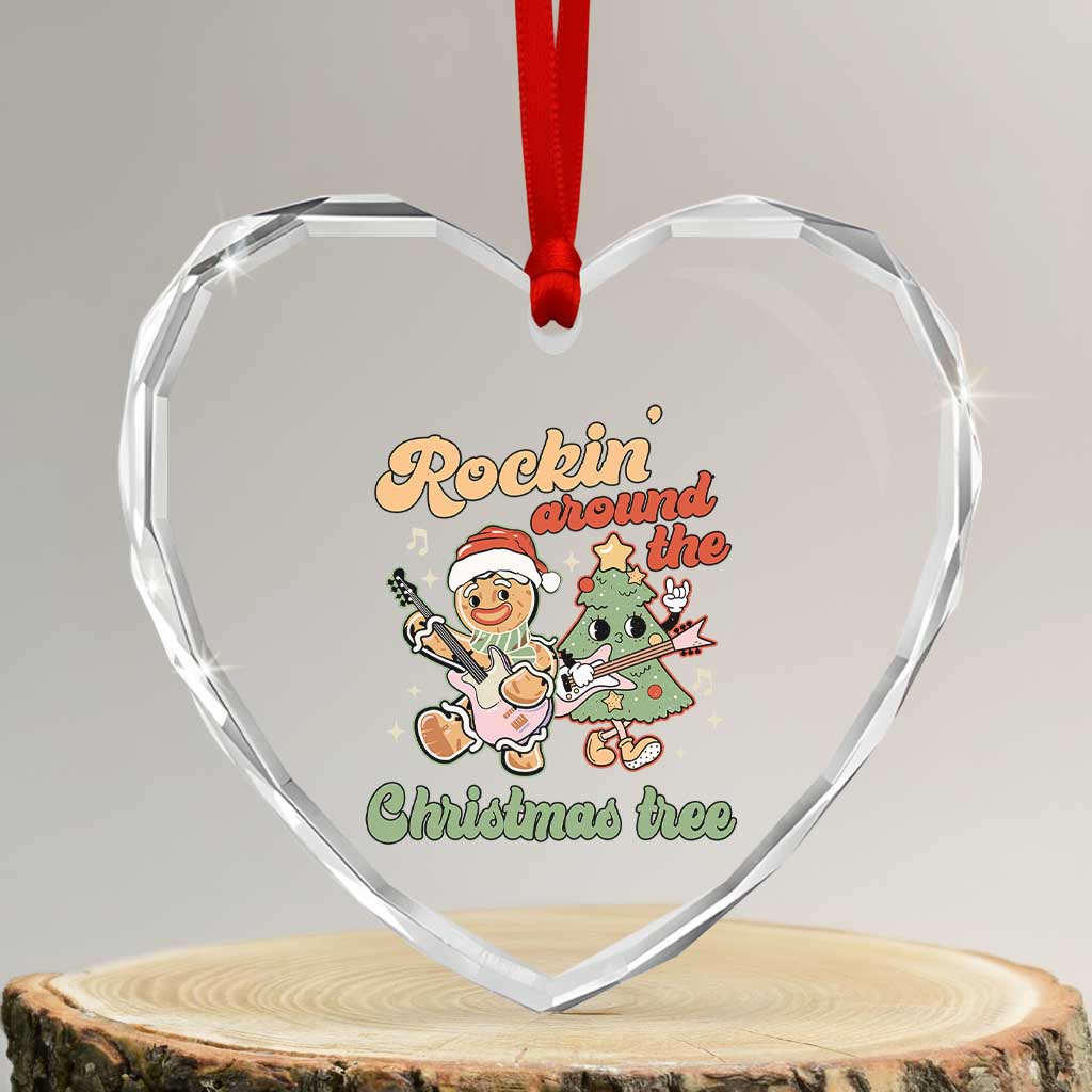 Groovy Christmas Heart Crystal Glass Ornament Rockin' Around The Xmas Tree Groovy Gingerbread Man TS02 Transparent Glass 3'' Heart Print Your Wear
