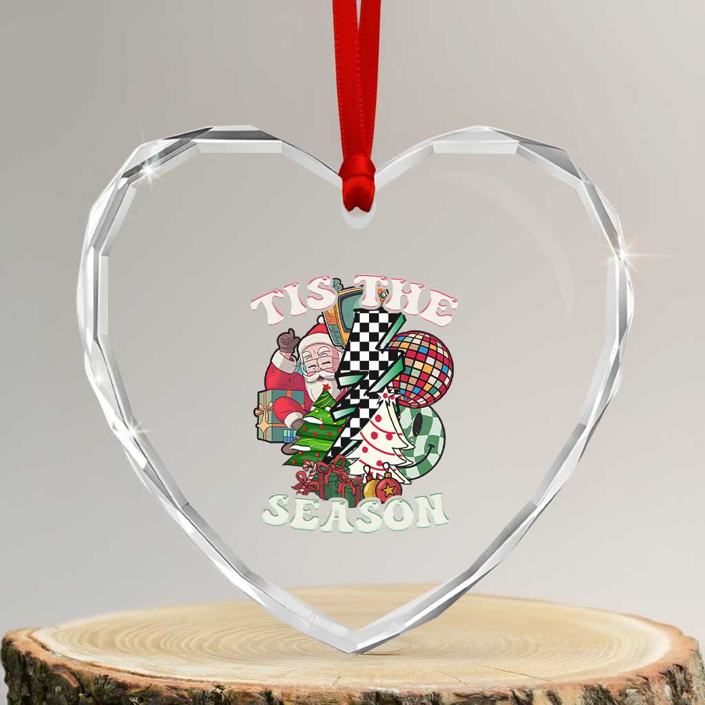 Groovy Christmas Heart Crystal Glass Ornament Tis The Season Retro Santa Vibe TS02 Transparent Glass 3'' Heart Print Your Wear