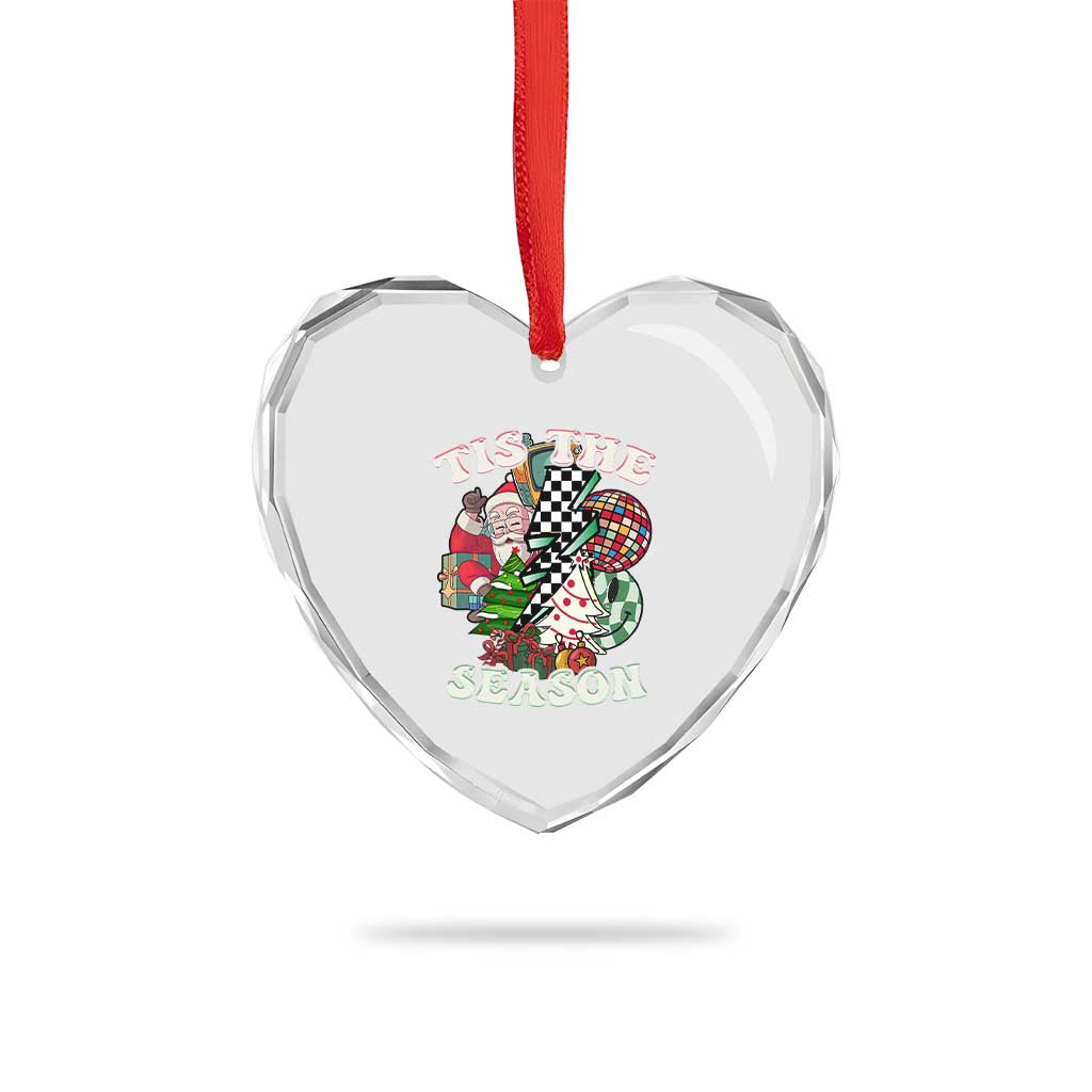 Groovy Christmas Heart Crystal Glass Ornament Tis The Season Retro Santa Vibe TS02 Print Your Wear