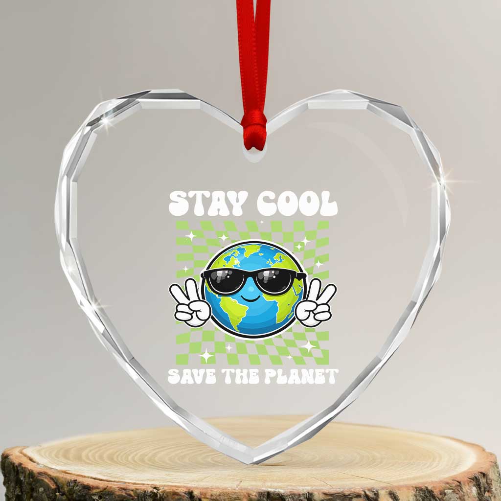 Groovy Earth Day Save The Planet Heart Crystal Glass Ornament TS10 Transparent Glass 3'' Heart Print Your Wear
