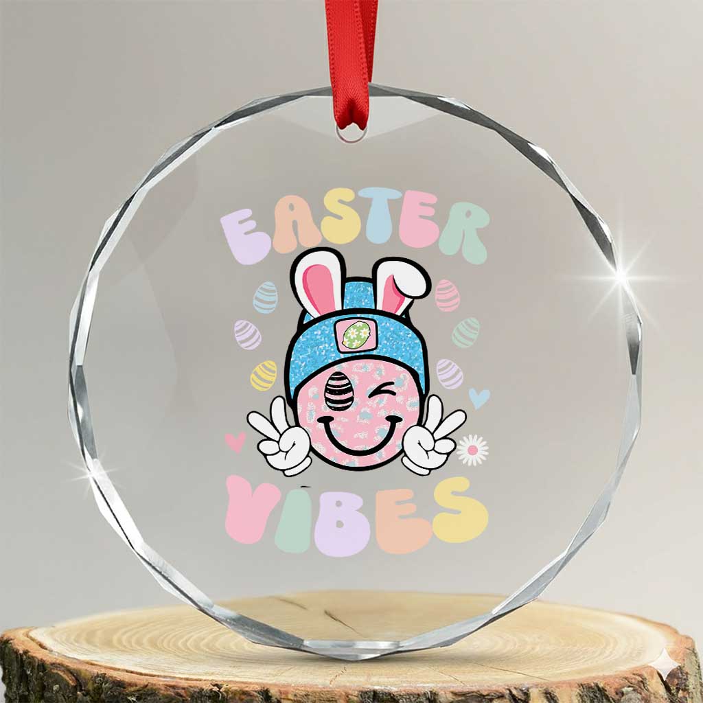 Groovy Easter Vibes Crystal Glass Ornament Retro Bunny Smile Eggs TS10 Transparent Glass 3'' Circle Print Your Wear