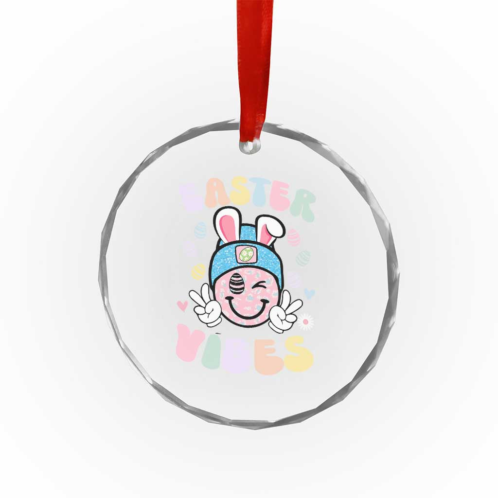 Groovy Easter Vibes Crystal Glass Ornament Retro Bunny Smile Eggs TS10 Print Your Wear