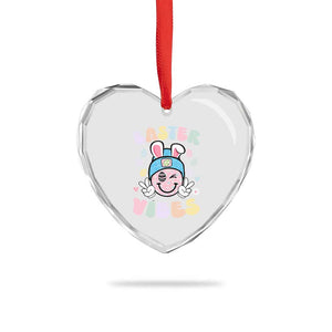 Groovy Easter Vibes Heart Crystal Glass Ornament Retro Bunny Smile Eggs TS10 Print Your Wear